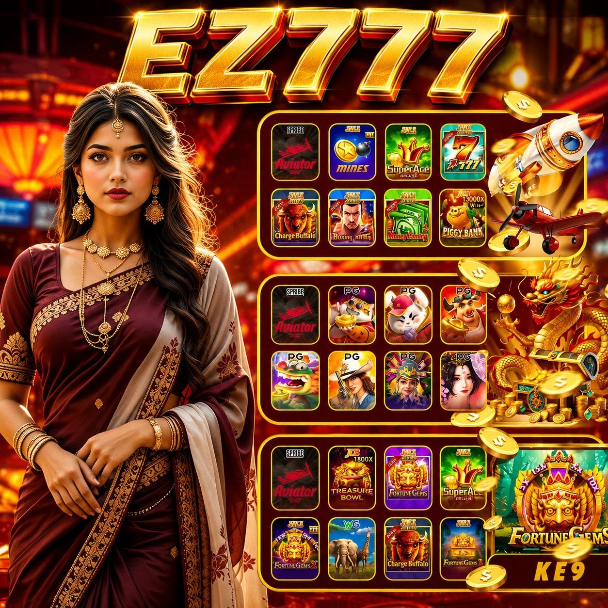 Screenshot of EZ777 game homepage highlighting the latest EZ777 app features.
